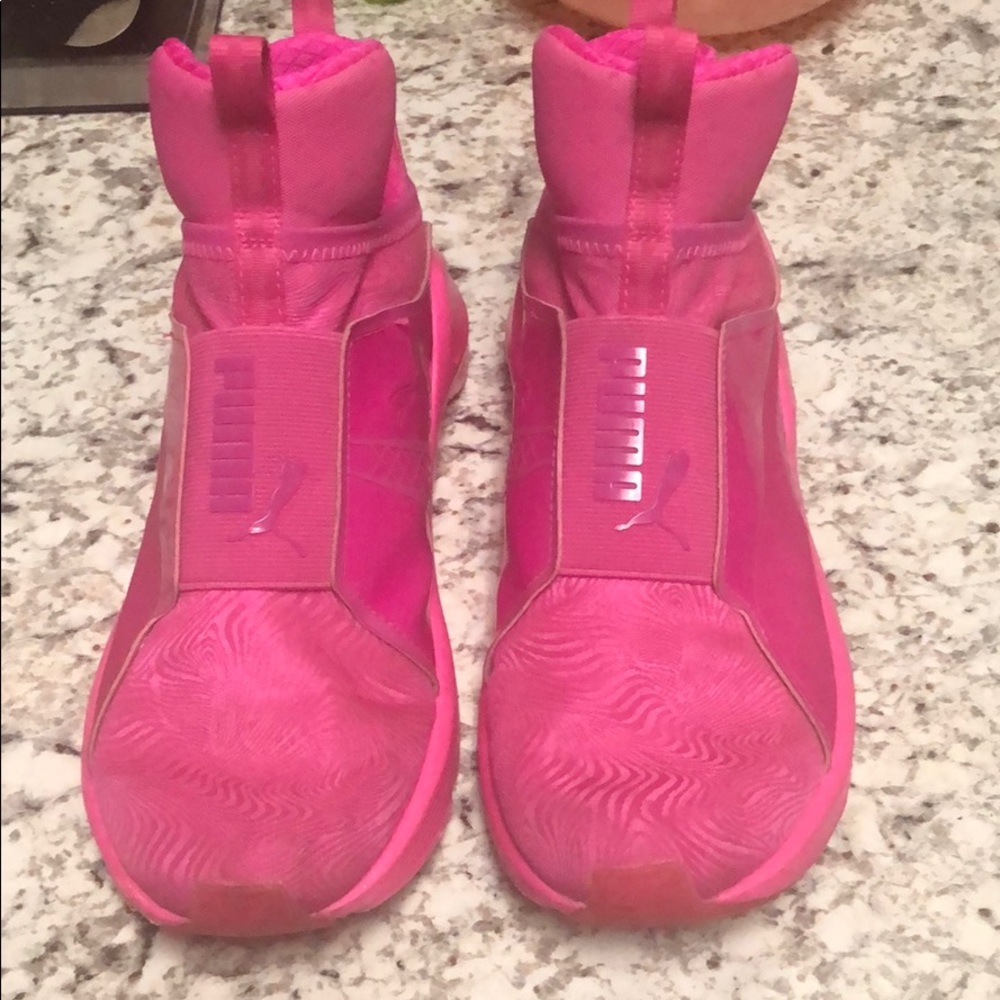 Rihanna pink high top shoes